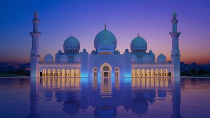 Obraz premium A Majestic Mosque Reflecting on a Still Water at Twilight