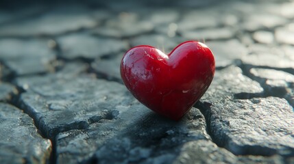 Fototapeta premium Glossy red heart inside a gray cracked surface generative ai