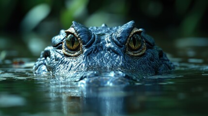 Obraz premium Close-up of a crocodile's eyes partially submerged in water.