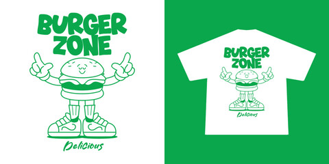 Funny cartoon character of burger Graphic Design for T shirt Street Wear and Urban Style