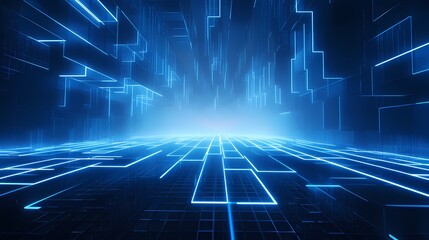 digital technology blue grid point line light beam poster background