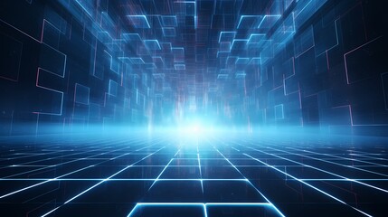 digital technology blue grid point line light beam poster background