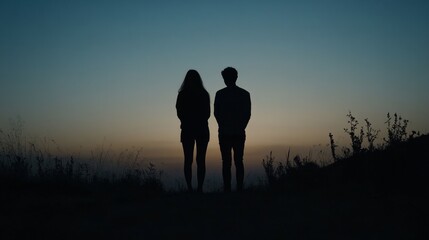 Fototapeta premium couple silhouette at dusk, generative ai