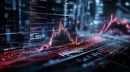 Dynamic abstract of stock market highs with upward trends and data visualization, showcasing financial growth and market analysis