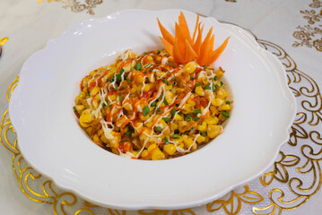 Stir corn with onion