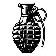 Grenade vector illustration isolated with detailed black and white design, military-themed, war-related graphics, explosive symbol
