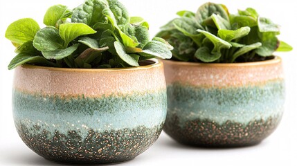 Showcase vibrant leafy plants in elegant ceramic pots