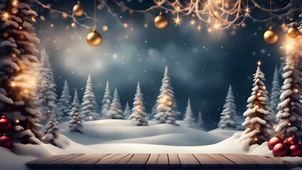Mysterious Christmas Presentation Background – Enchanting Festive Scene with Holiday Magic