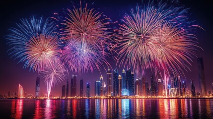 Fireworks Display Over Dubai Skyline