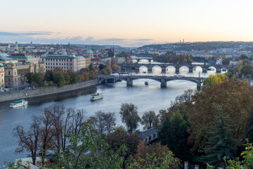 Fototapeta premium Bridges over Vltava River in Prague, Czech Republic