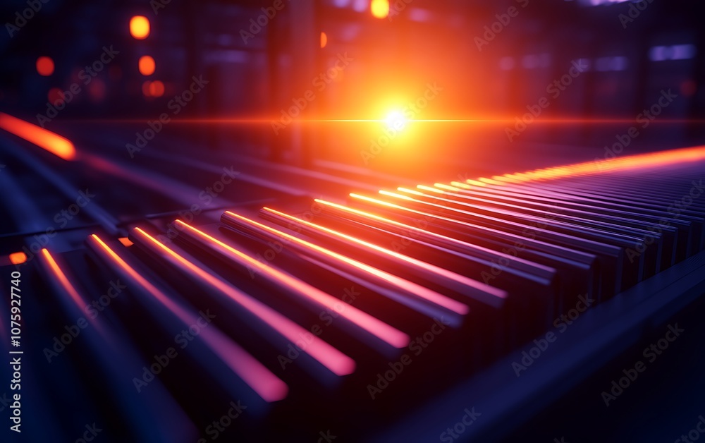 Aufkleber A vibrant, abstract image showcasing a surface with lines, illuminated by warm colors, creating a dynamic and futuristic atmosphere.