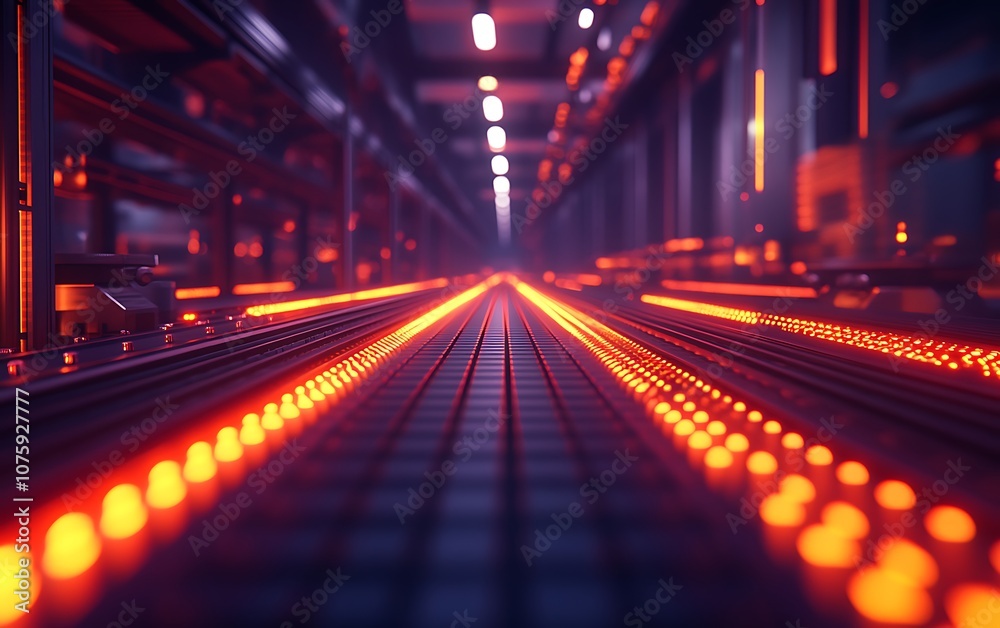 Aufkleber a futuristic corridor illuminated by glowing orange lights, creating a vibrant atmosphere in a high-