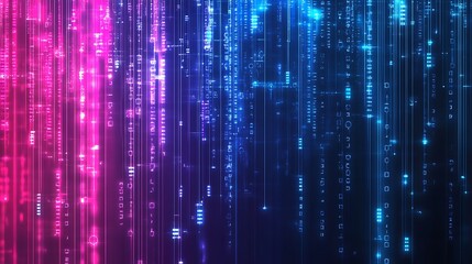 A vibrant digital background with flowing lines and binary-like elements, suggesting technology and data.