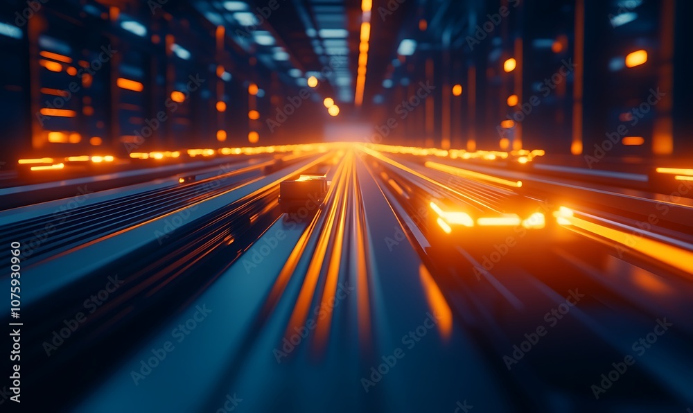 Aufkleber a futuristic scene depicting glowing lines of light streaking through a dark corridor, evoking a sen