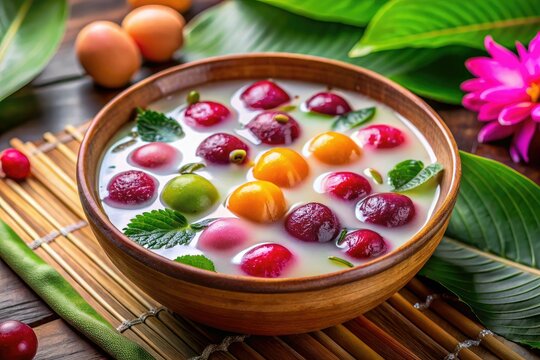 Experience Tub Tim Krob: a vibrant Thai dessert made with water chestnut gems, creamy coconut milk, and ice&acirc;&euro;&rdquo;perfectly refreshing for a warm, sunny day.