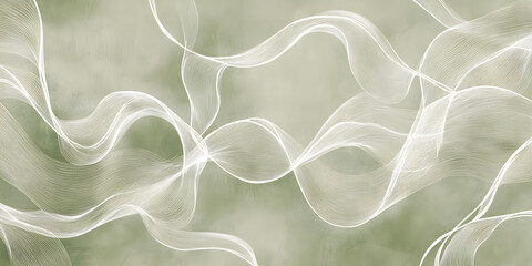 Abstract Green Fabric Texture: An ethereal composition of flowing, white fabric against a calming sage green background.