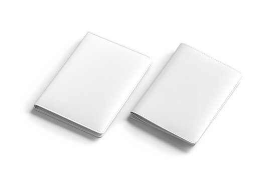 White passport cover mockup, isolated, front and back side, 3d rendering. Empty pass covering mockup