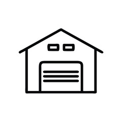 Simple garage icon with closed door outline, Vector line illustration of a garage with a closed door, shown in a minimal black outline style representing home storage and vehicle protection.
