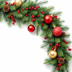 Christmas garland with red gold baubles berries and pinecones