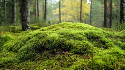 Lush Green Mossy Hill in a Forest