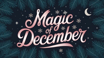 Handwritten Festive "Magic of December" Text with Stars and Palm Fronds
