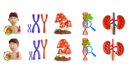 Biology and Medical Icons for Genetics and Anatomy. 3D Icon High Quality Render