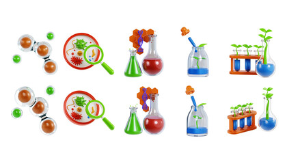 Biology and Laboratory Icons for Scientific Research and Experimentation. 3D Icon High Quality Render