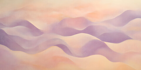 Fototapeta premium Dreamy Lavender Dunes: A soft, dreamy abstract landscape with gentle lavender hills against a pale peach sky evokes a sense of tranquility and peace. 