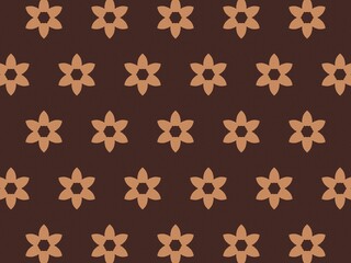 Seamless pattern of light brown stylized flowers on a dark brown background.