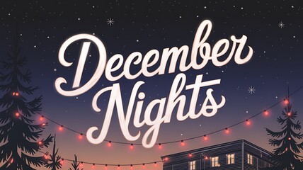 December Nights Illustration with Lights and Trees