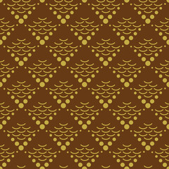 Seamless brown and gold abstract vintage oriental textile scale pattern vector