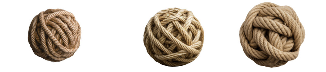 A piece of rope is tied together with a knot, isolated on a transparent background. 