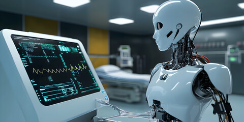 Fototapeta premium Medical Robot Monitoring Patient Data 