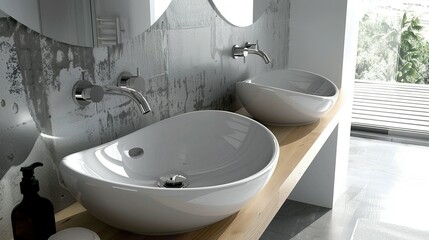 Fototapeta premium Elegant Bathroom Design: Sinks and Mirrors for a Stylish Touch