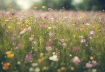 Fototapeta premium closeup plant bloom flower light lawn sunset floor path drawing twilight e decor garden wildflower evening panorama field tree wallpaper long morning texture background banner dry design beautiful