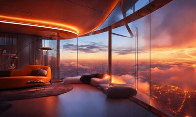 futuristic hotel interior