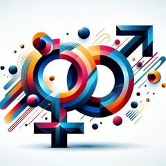 Fototapeta premium An abstract graphic representation of male and female symbols with vibrant geometric shapes and dynamic colors