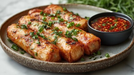 Crispy Spring Rolls with Spicy Dipping Sauce