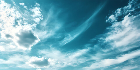 Azure Sky with Wispy Clouds: A serene vista of a vast azure sky adorned with wispy, ethereal clouds. The clouds dance across the canvas, creating a sense of peace and tranquility.