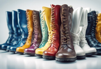 heel dress design  colored texture high boots trend many fashion accessory formal elegant trendy pair detail modern footwear beautiful shoe colourful posh woman row contemporary background  