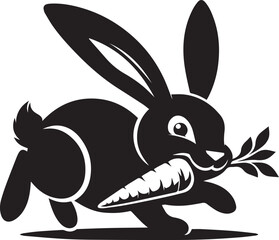 Fototapeta premium Mischievous rabbit sneaking with a carrot in its mouth