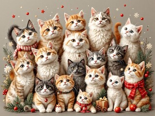 Fototapeta premium Charming Cat Breed Patterns with 3D Effects and Seasonal Themes