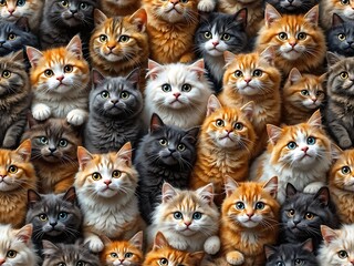 Fototapeta premium Unique Cat Breeds Pattern with Textured 3D Surfaces and Playful Designs