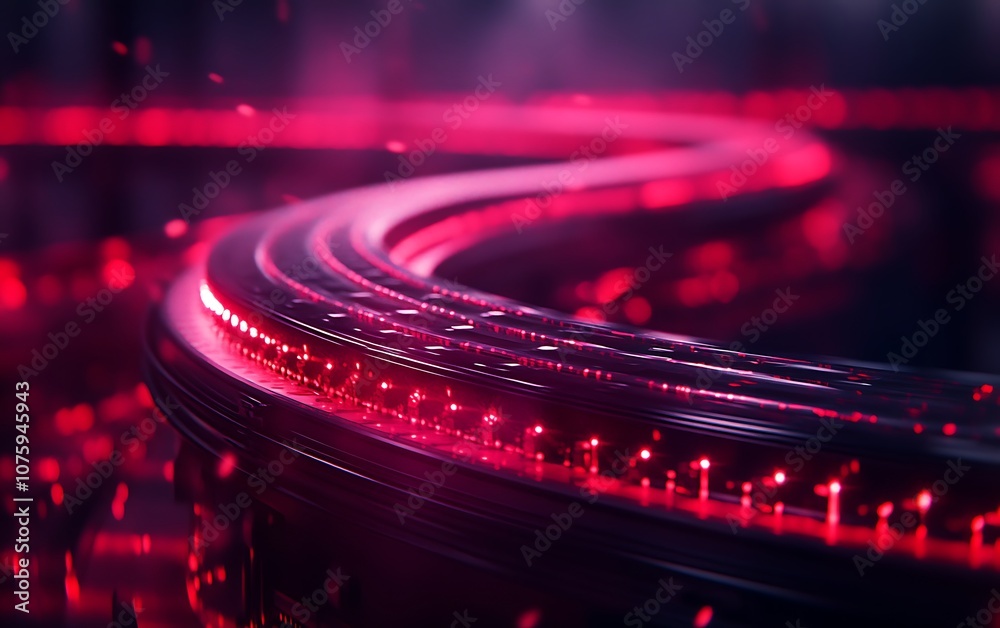 Poster A glowing, wavy line illuminated in red, surrounded by a soft mist, creating a futuristic, dynamic visual effect.