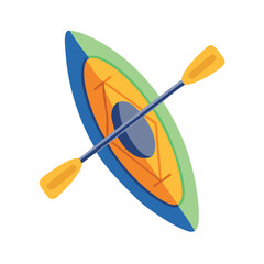 Kayak icon with paddle in flat design, Vector illustration of a kayak and paddle in a simple flat design, representing water sports, adventure, and recreational activities.
