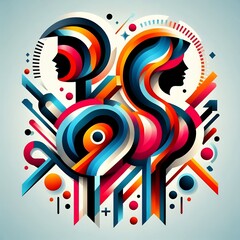 Naklejka premium An abstract graphic representation of male and female symbols with vibrant geometric shapes and dynamic colors