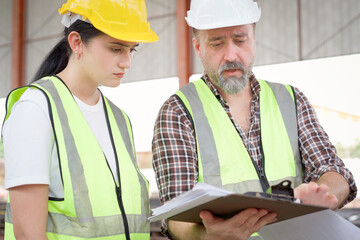 Engineers are discuss at the construction site.