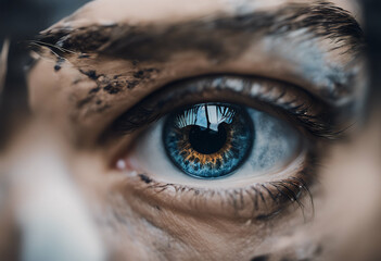 Naklejka premium icon human grafity colours macro tools look created design illustration ai concept view face pupil eye symbol see beauty woman eyeball vision blue closeup one circle art iris person style