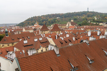  Tiled roofs in Prague's historic district, Czech Republic