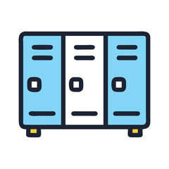 Colorful locker icon in flat style, Vector illustration of a row of school lockers with blue and yellow doors, symbolizing storage and organization in educational settings.
